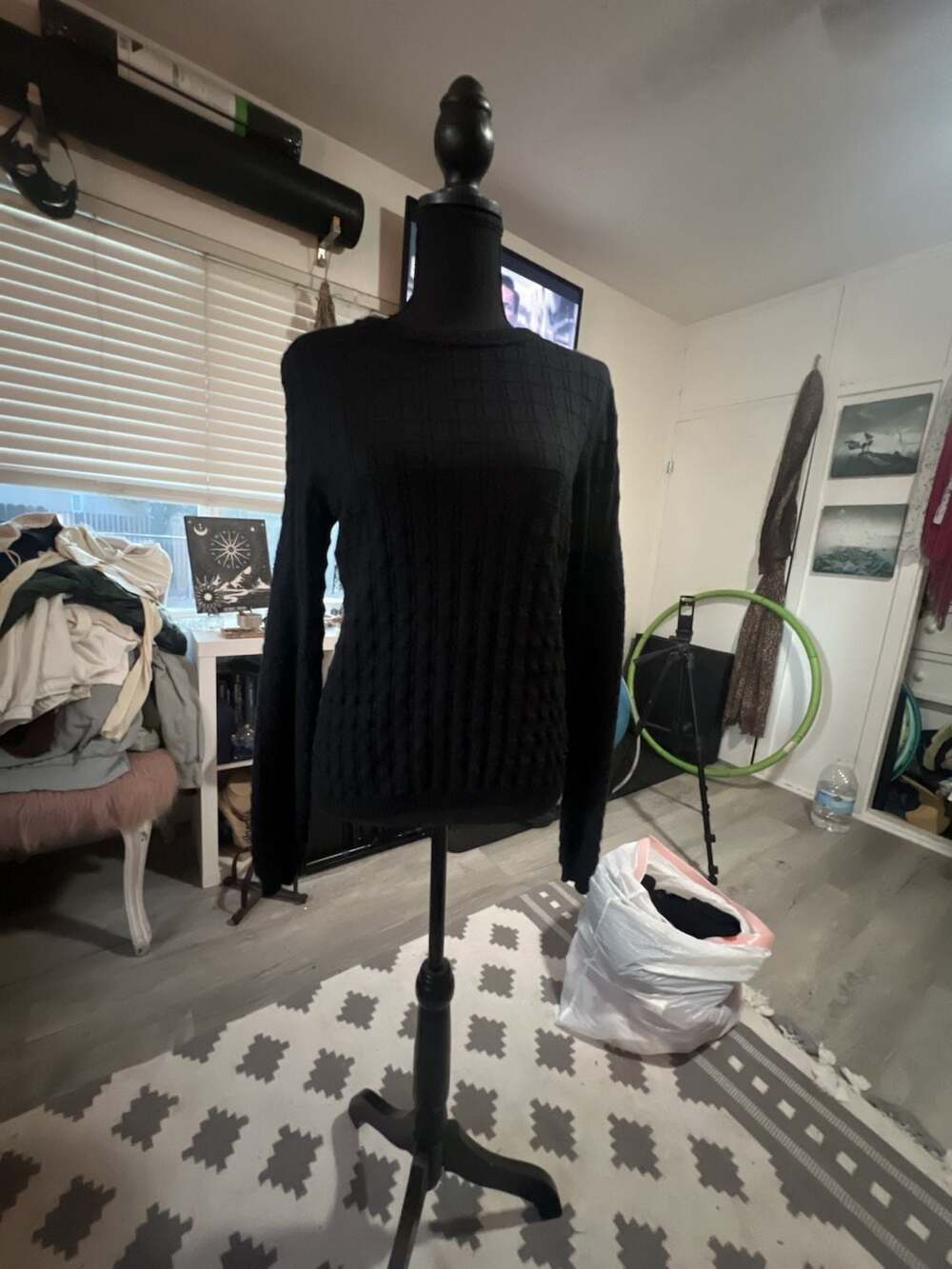 Chanel Black Textured Knit Long Sleeve Sweater Size 40